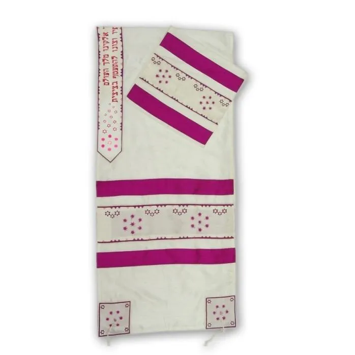 Tallit Set In Wild Silk Stars Embroidered