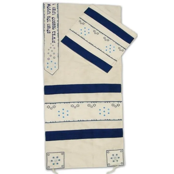 Tallit Set In Wild Silk Stars Embroidered