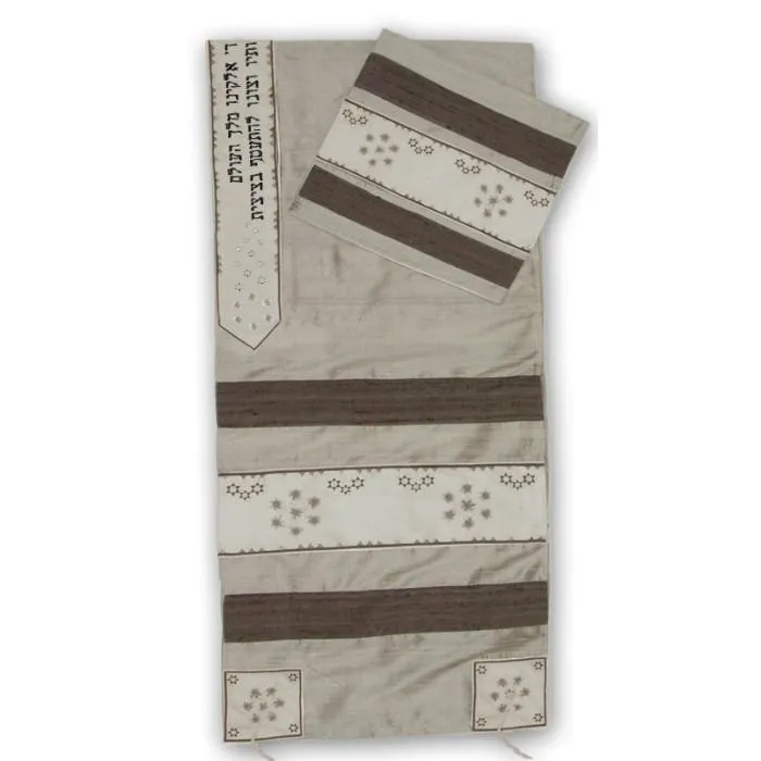 Tallit Set In Wild Silk Stars Embroidered