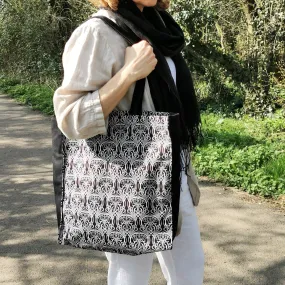 Tote Bag Canvas Lined Black & White Art Nouveau Style Print Shoulder Bag