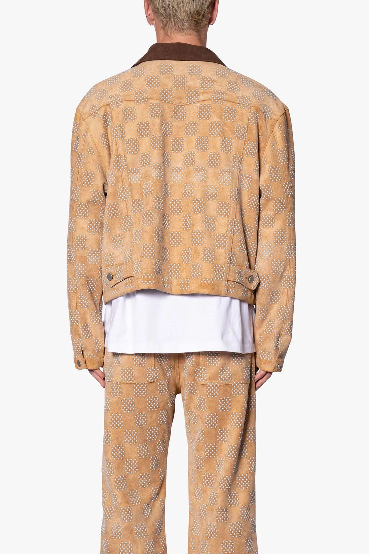 Turquoise Studded Checker Jacket - Tan