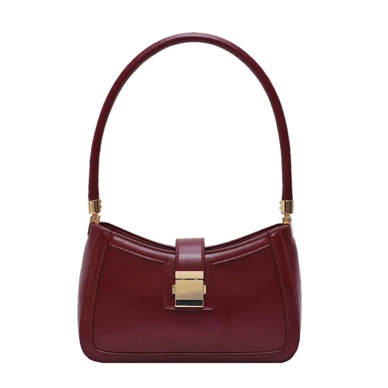 VAIGE Solid Color PU Leather Shoulder Bag with Lock Closure, Small Zipper Clutch and Cell Phone Pocket, Soft Baguette Design