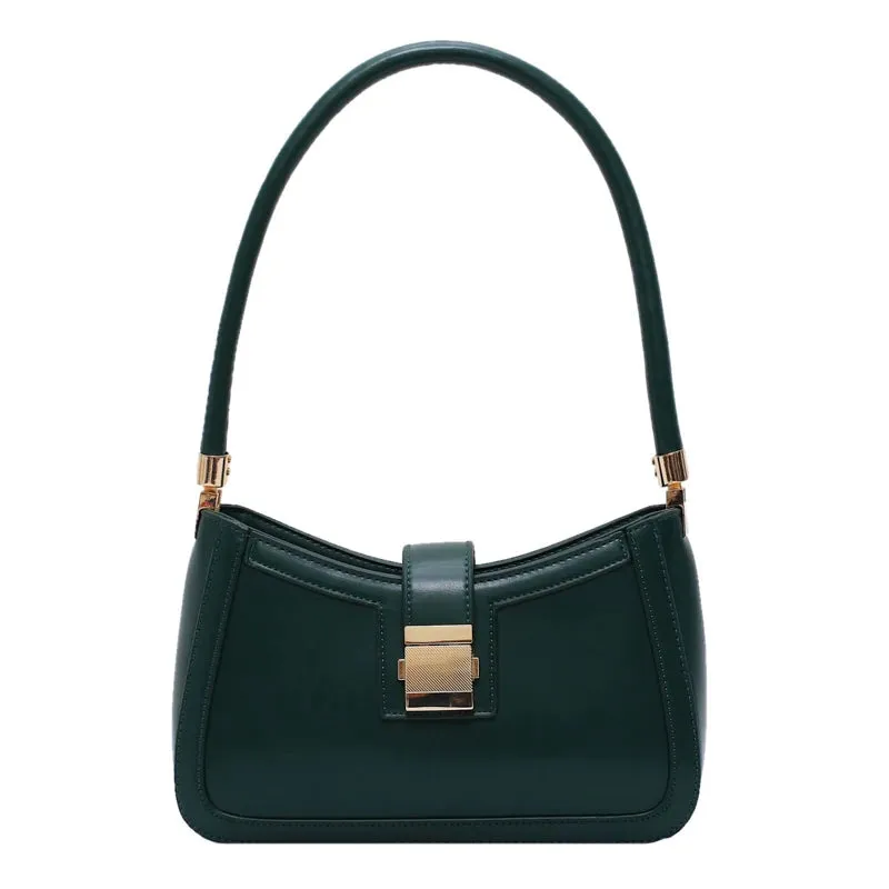 VAIGE Solid Color PU Leather Shoulder Bag with Lock Closure, Small Zipper Clutch and Cell Phone Pocket, Soft Baguette Design
