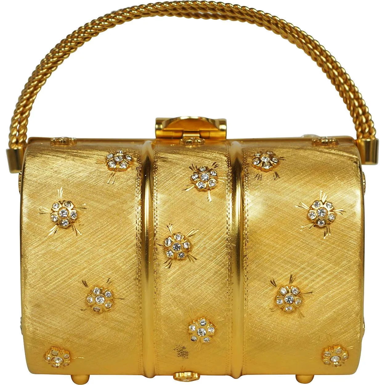 Vintage 1960s Rodo Minaudiere Box Purse Gold Metallic Evening Mini Handbag