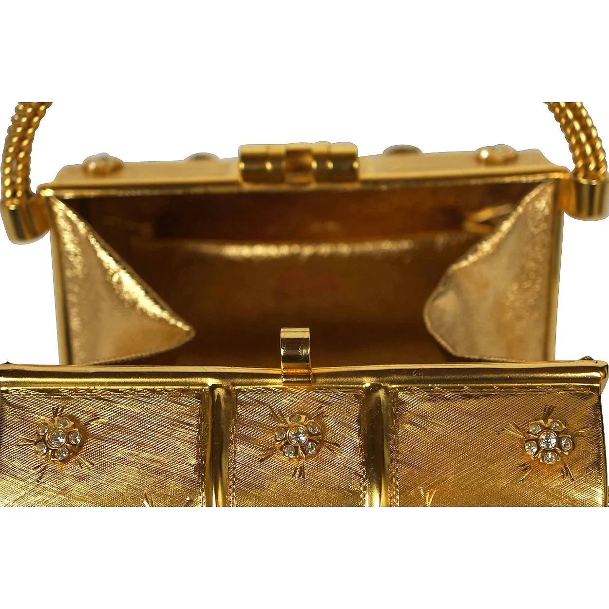 Vintage 1960s Rodo Minaudiere Box Purse Gold Metallic Evening Mini Handbag