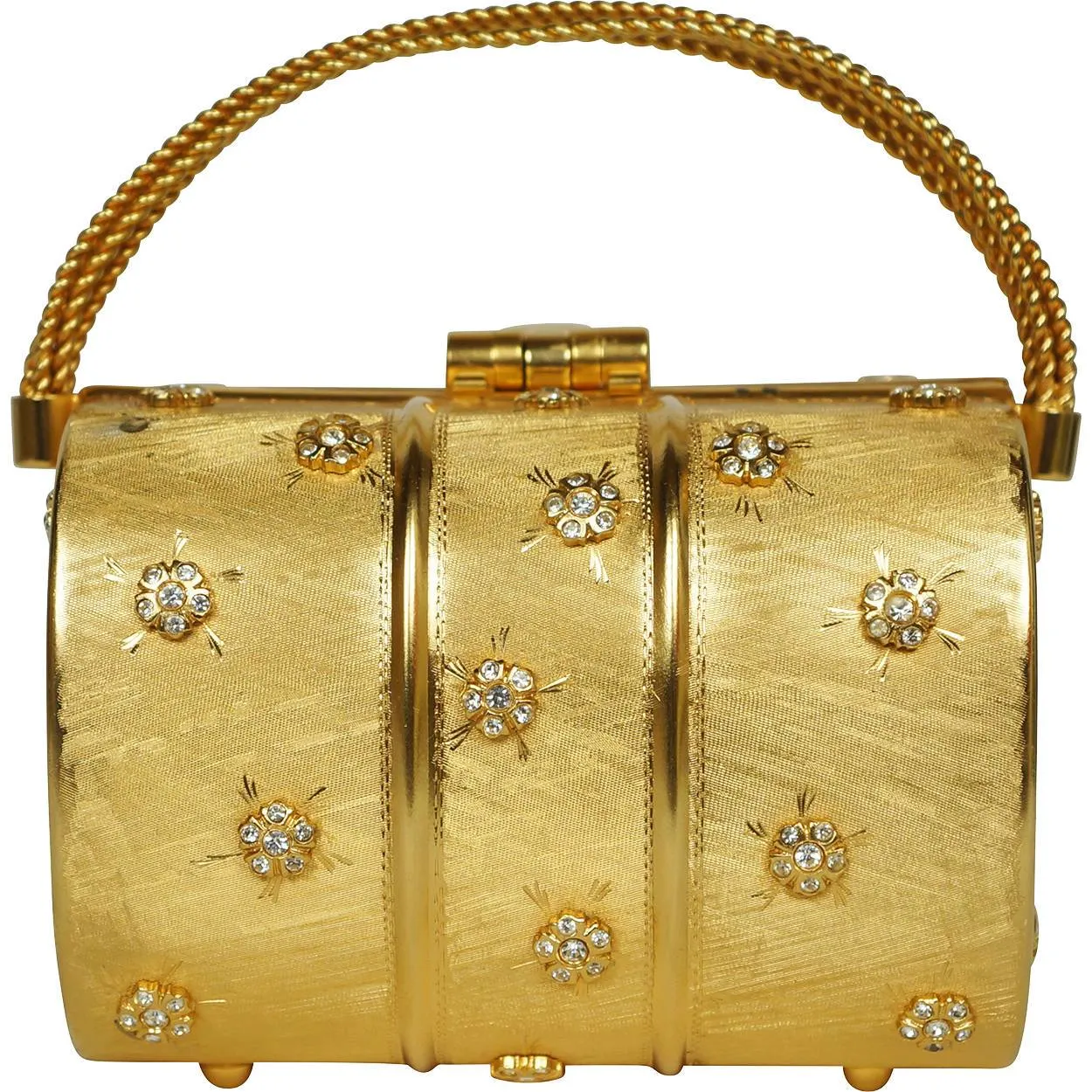 Vintage 1960s Rodo Minaudiere Box Purse Gold Metallic Evening Mini Handbag