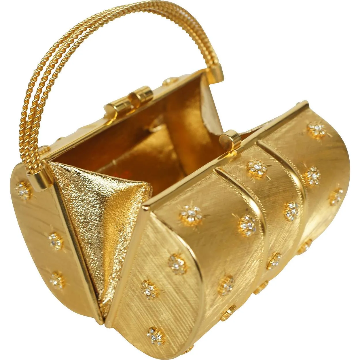Vintage 1960s Rodo Minaudiere Box Purse Gold Metallic Evening Mini Handbag