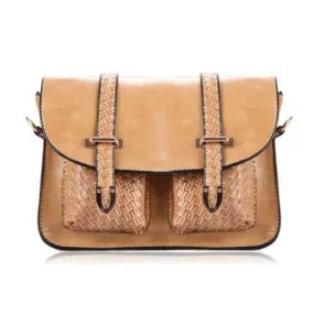 Vintage Style Pure Color and Weaving Design Women's Shoulder Bag - Khaki
