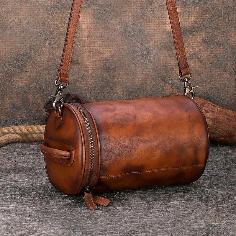 Vintage Womens Bucket Bag Genuine Green Leather Handbags For Women