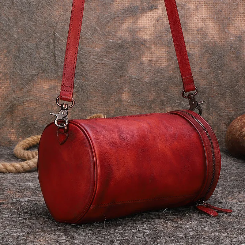 Vintage Womens Bucket Bag Genuine Green Leather Handbags For Women