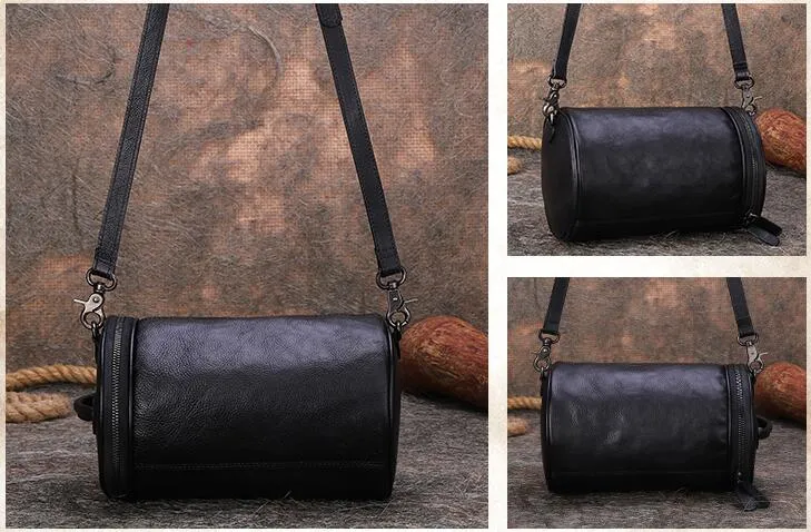 Vintage Womens Bucket Bag Genuine Green Leather Handbags For Women