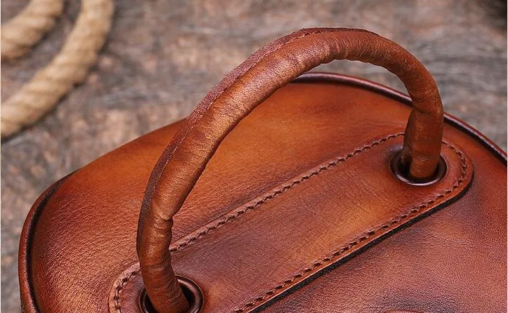 Vintage Womens Bucket Bag Genuine Green Leather Handbags For Women