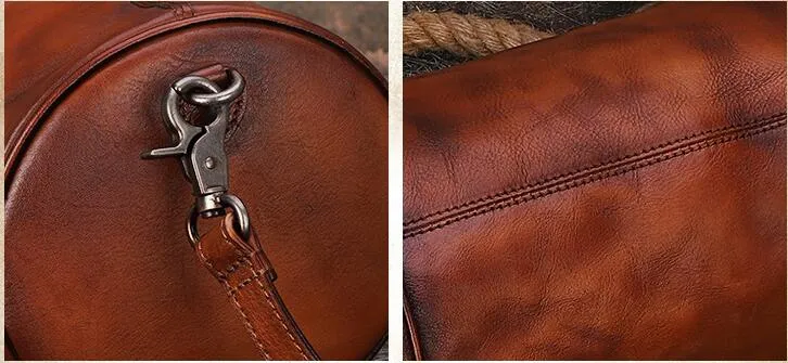 Vintage Womens Bucket Bag Genuine Green Leather Handbags For Women