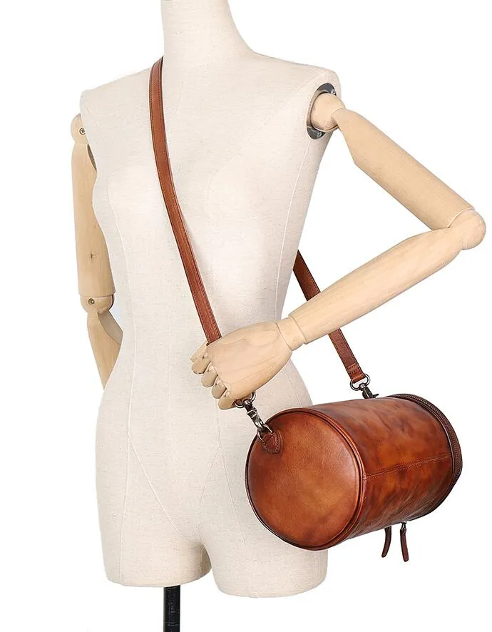 Vintage Womens Bucket Bag Genuine Green Leather Handbags For Women