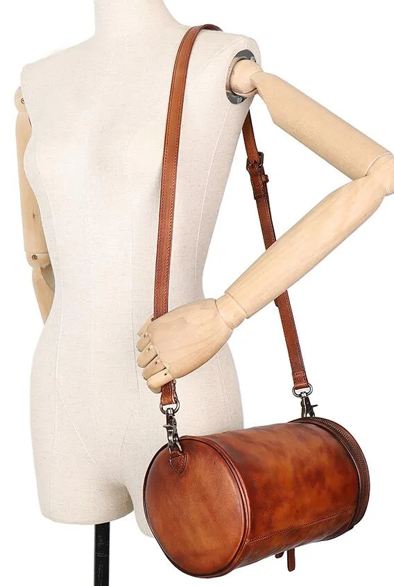 Vintage Womens Bucket Bag Genuine Green Leather Handbags For Women