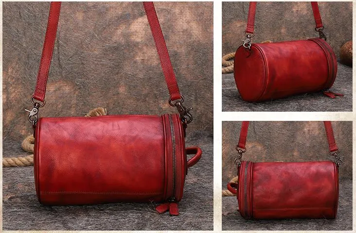 Vintage Womens Bucket Bag Genuine Green Leather Handbags For Women