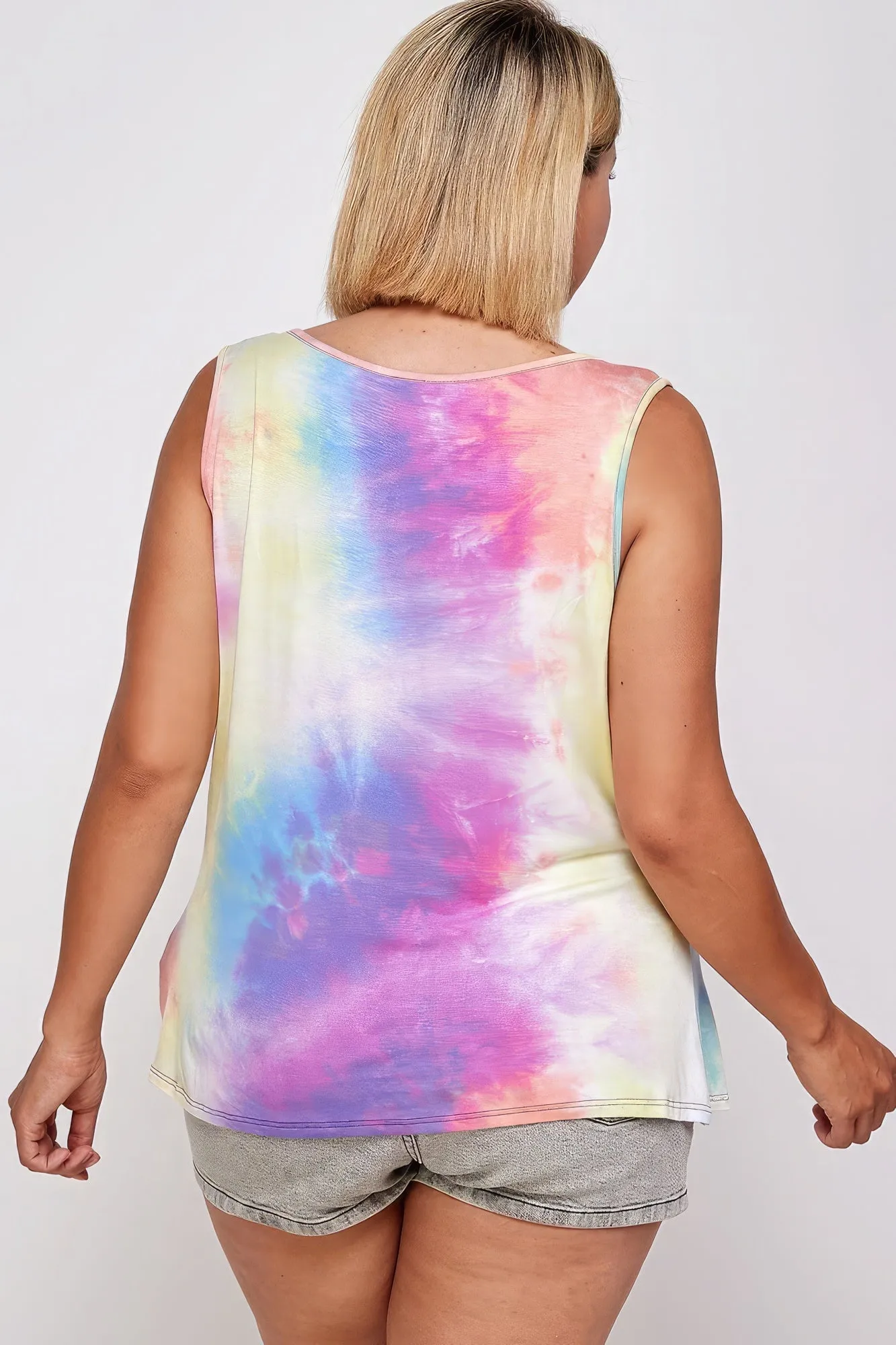 Women's Plus Tie Dye Tank With Studded Detail, Loose Fit, Easy Casual Wear